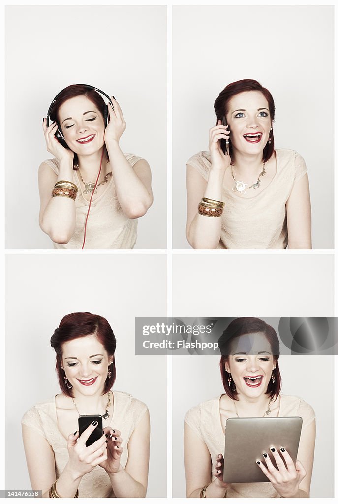 Portrait of woman using technolgy