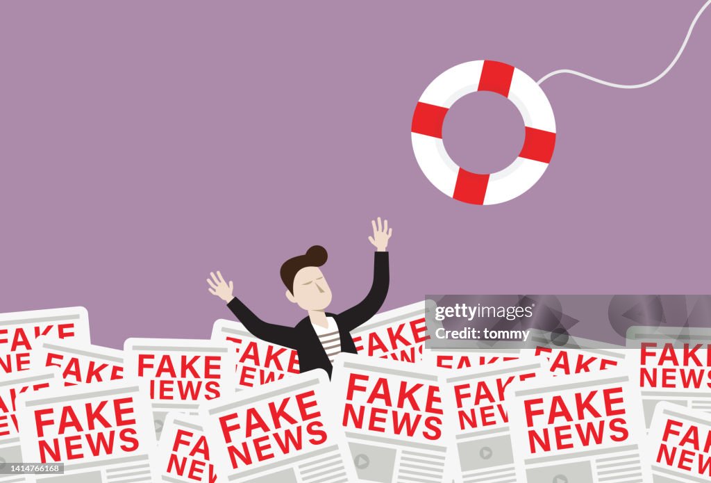 Fake Helper Help A Man From A Lot Of Fake News On The Internet High-Res Vector ...
