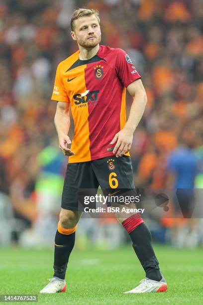 Fredrik Midtsjo of Galatasaray SK during the Turkish Super Lig match between Galatasaray SK and Giresunspor at Nef Stadyumu on August 13, 2022 in...