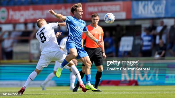 Mirnes Pepic of Meppen is challenged by Fridolin Wagner of Waldhof Mannheim during the 3. Liga match between SV Meppen and SV Waldhof Mannheim at...