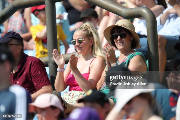 Spectators clap a boundary during The Hundred match between Northern Superchargers Women and London Spirit Women at Headingley on August 14, 2022 in...