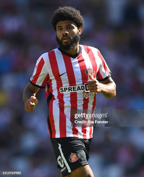 Ellis Simms of Sunderland in action during the Sky Bet Championship between Sunderland and Queens Park Rangers at Stadium of Light on August 13, 2022...