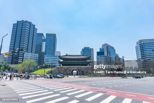 urban street in seoul city of south korea - south korea stock pictures, royalty-free photos & images