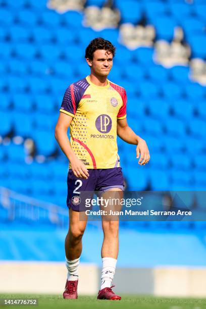 Rasmus Nicolaisen of Toulouse Football Club warms up during the Friendly Match between Real Sociedad and Toulouse Football Club at Reale Arena on...