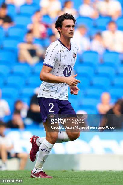 Of Toulouse Football Club reacts during the Friendly Match between Real Sociedad and Toulouse Football Club at Reale Arena on July 16, 2022 in San...