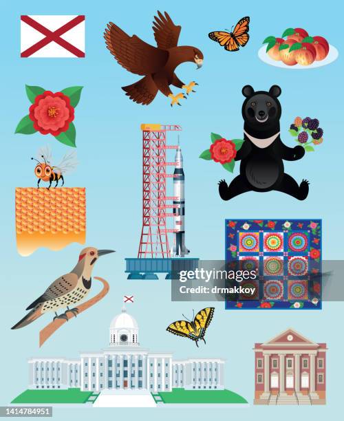 alabama symbols - alabama state capitol stock illustrations