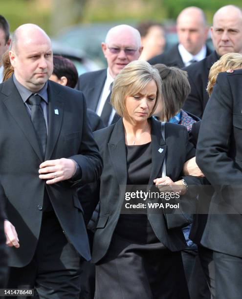 Kath Rathband , the widow of Pc David Rathband, attends his funeral at Stafford Crematorium on March 17, 2012 in Stafford, England. PC Rathband who...