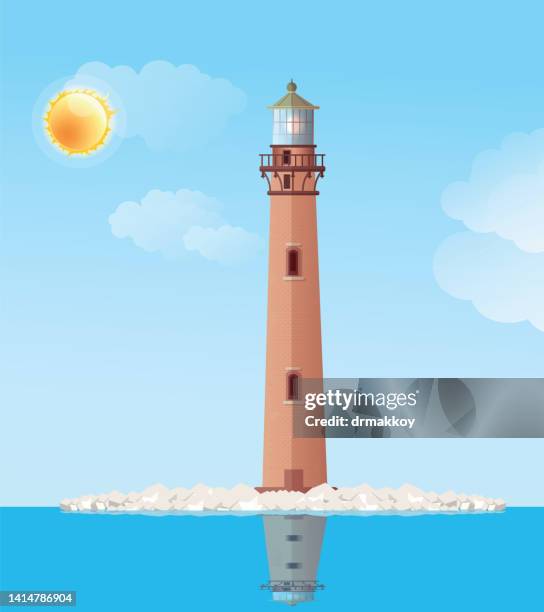 stockillustraties, clipart, cartoons en iconen met sand island lighthouse, mobile bay - mobile alabama