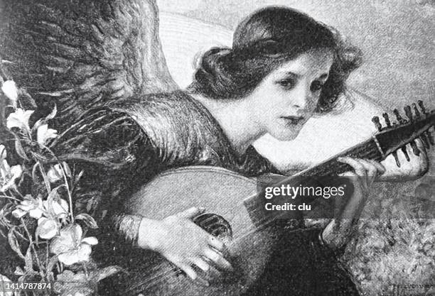 ilustrações de stock, clip art, desenhos animados e ícones de woman plays prelude on a lute - alaúde