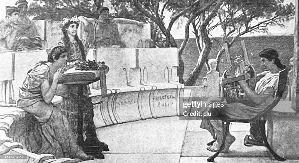 Sappho listens to a lute player, Phaon