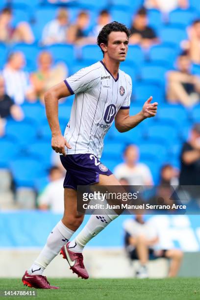 Rasmus Nicolaisen of Toulouse Football Club in action during the Friendly Match between Real Sociedad and Toulouse Football Club at Reale Arena on...