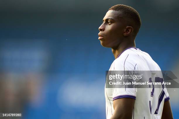 Kevin Keben of Toulouse Football Club reacts during the Friendly Match between Real Sociedad and Toulouse Football Club at Reale Arena on July 16,...