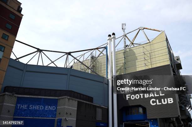 General view outside the stadium prior to the Premier League match between Chelsea FC and Tottenham Hotspur at Stamford Bridge on August 14, 2022 in...