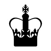 Black silhouette of Imperial state crown of the UK. Vector illustration of Crown Jewels of the United Kingdom, symbol of the monarchy