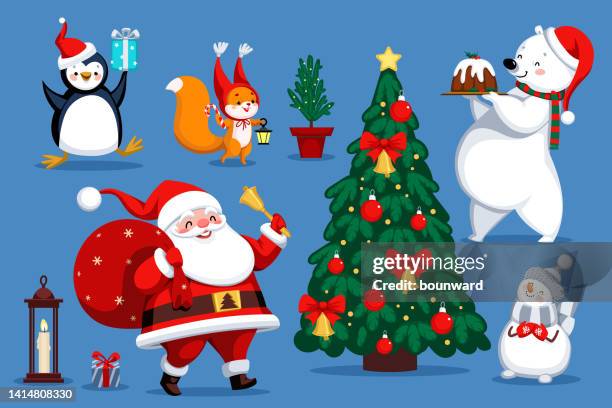 ilustrações de stock, clip art, desenhos animados e ícones de set of christmas decor elements and characters. - christmas decore candle