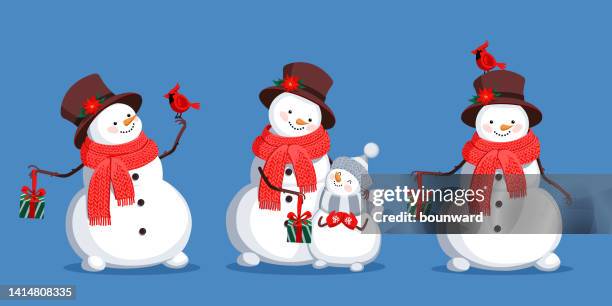 ilustrações, clipart, desenhos animados e ícones de conjunto de bonecos de neve fofo - snowman