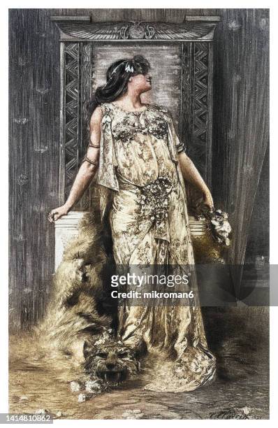 portrait of sarah bernhardt (henriette-rosine bernard) - french stage actress as cleopatra - cleopatra stock pictures, royalty-free photos & images