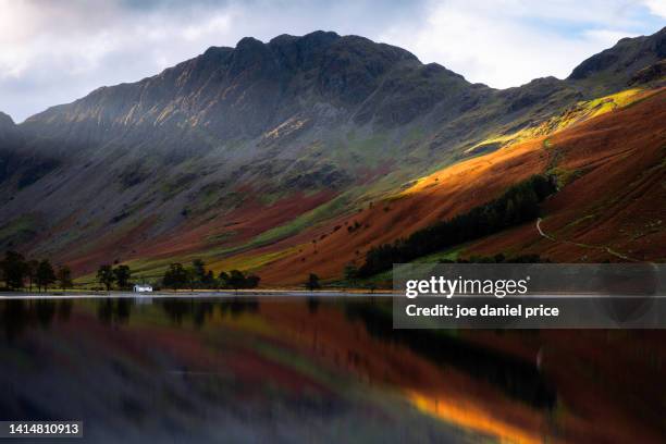 little white hut, buttermere lake, lake district - cumbrian mountains stock pictures, royalty-free photos & images