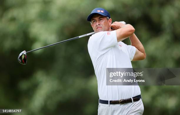 Adam Scott of Australia plays his shot from the seventh tee during the final round of the FedEx St. Jude Championship at TPC Southwind on August 14,...