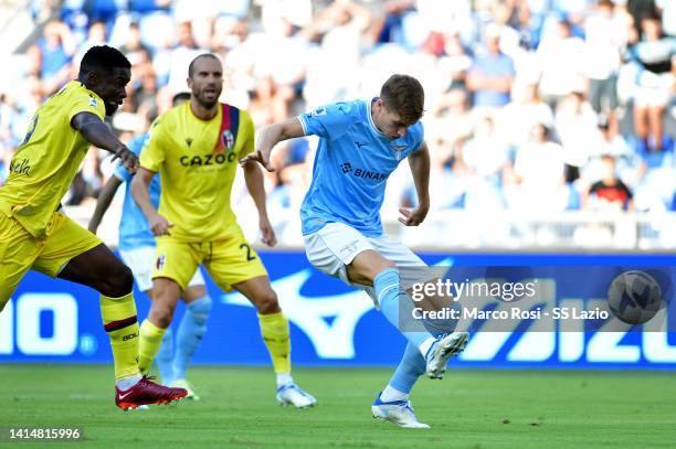 Toma Basic of SS Lazio in action during the Serie A match between SS Lazio and Bologna FC at Stadio Olimpico on August 14, 2022 in Rome, Ital .
