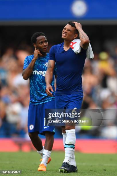 Thiago Silva of Chelsea looks dejected after the Premier League match between Chelsea FC and Tottenham Hotspur at Stamford Bridge on August 14, 2022...