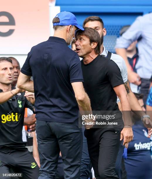 Head Coachs' Antonio Conte of Tottenham Hotspur and Thomas Tuchel of Chelsea had to be pulled apart at the end of their sides 2-2 draw and both...