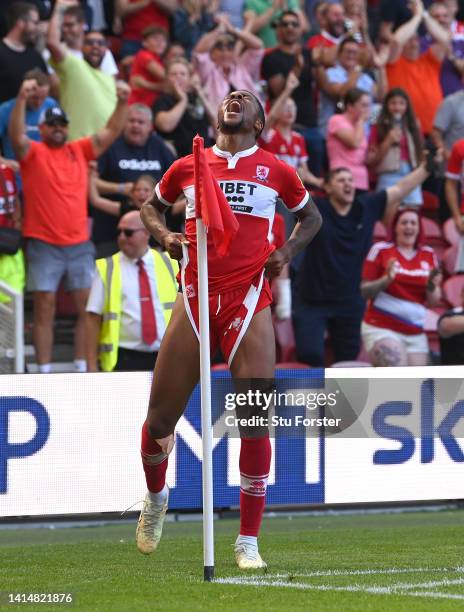 Middlesbrough player Chuba Akpom celebrates after scoring the second Boro goal during the Sky Bet Championship between Middlesbrough and Sheffield...