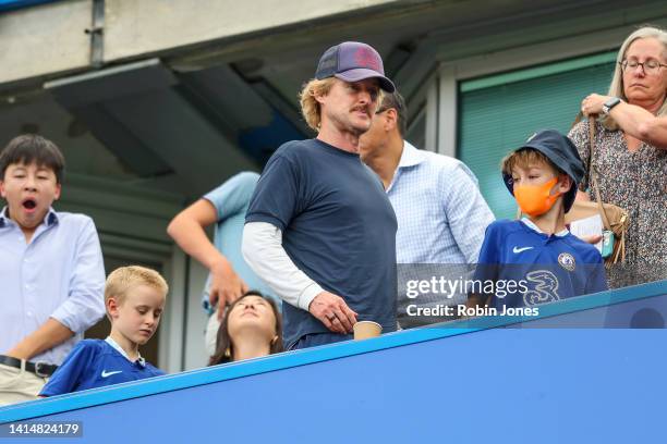 Hollywood actor Owen Wilson looks on during the Premier League match between Chelsea FC and Tottenham Hotspur at Stamford Bridge on August 14, 2022...