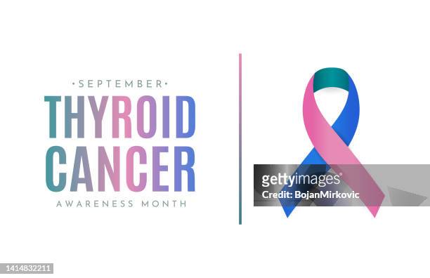 ilustraciones, imágenes clip art, dibujos animados e iconos de stock de tarjeta del mes de concientización sobre el cáncer de tiroides, septiembre. vector - thyroid gland