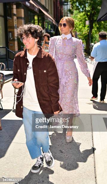 Emme Maribel Muniz and Jennifer Lopez seen on the streets of SoHo on August 14, 2022 in New York City.