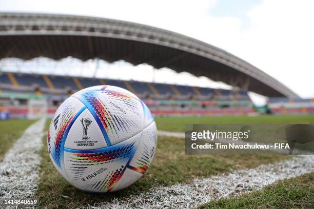An official match ball is seen before a Group D match between USA and Netherlands as part of FIFA U-20 Women's World Cup Costa Rica 2022 at Estadio...