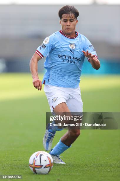 Juan Larios of Manchester City during the Premier League 2 match between Manchester City and Leicester City at Manchester City Academy Stadium on...