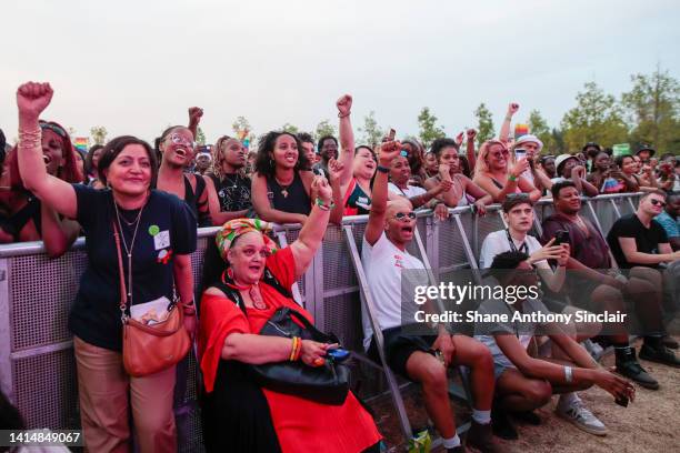 General view of the atmosphere at the UK Black Pride 2022: Power at Queen Elizabeth Olympic Park on August 14, 2022 in London, England.