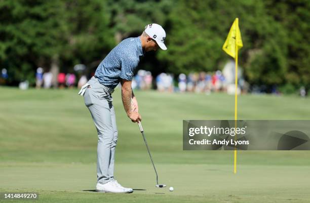 Will Zalatoris of the United States putts for eagle on the 16th hole during the final round of the FedEx St. Jude Championship at TPC Southwind on...