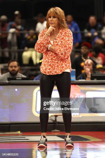 Head coach Nancy Lieberman of the Power looks on during the BIG3 Playoffs against the 3 Headed Monsters on August 14, 2022 at Amalie Arena in Tampa,...