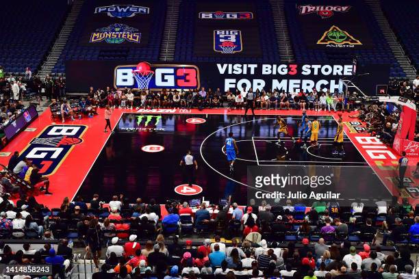 View of the court during the BIG3 Playoffs between the Power and 3 Headed Monsters on August 14, 2022 at Amalie Arena in Tampa, Florida.