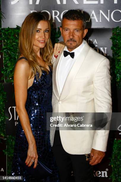 Nicole Kimpel and Antonio Banderas attend the Starlite Porcelanosa Gala 2022 at La Cantera on August 14, 2022 in Marbella, Spain.