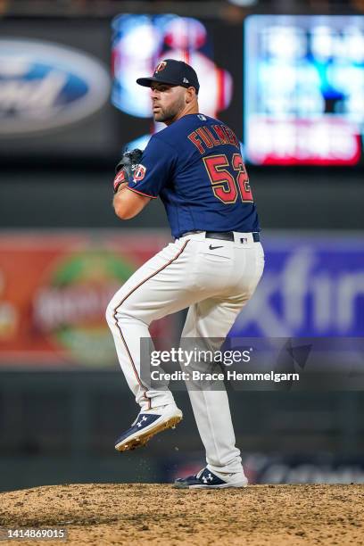 Michael Fulmer of the Minnesota Twins pitches against the Toronto Blue Jays on August 5, 2022 at Target Field in Minneapolis, Minnesota.