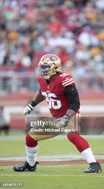 Robert Nkemdiche of the San Francisco 49ers defends during the game against the Green Bay Packers at Levi's Stadium on August 12, 2022 in Santa...