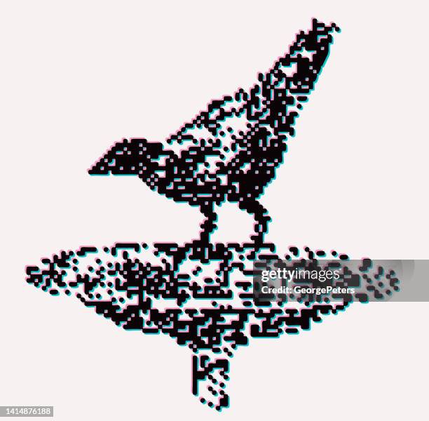 crow and birdbath and glitch technique - casque 3d stock illustrations