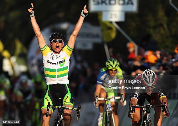 Simon Gerrans of Australia and the Greenedge Cycling team outsprints Fabian Cancellara of Switzerland and Radioshack Nissan Trek to win the 2012...