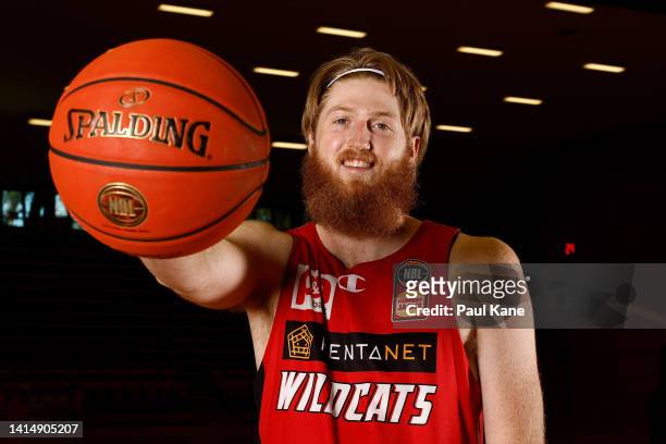 Brady Manek of the Wildcats poses following a Perth Wildcats NBL training session at Bendat Basketball Centre on August 15, 2022 in Perth, Australia.