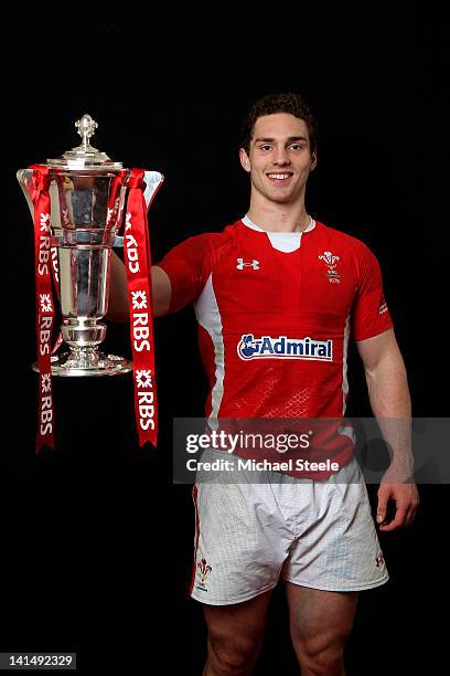 Wales wing George North poses with the Six Nations trophy during the RBS Six Nations Championship match between Wales and France at the Millennium...