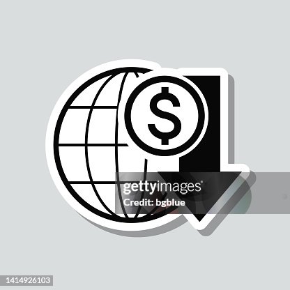 Dollar rate decrease. Icon sticker on gray background Dollar rate decrease. Icon sticker on gray background