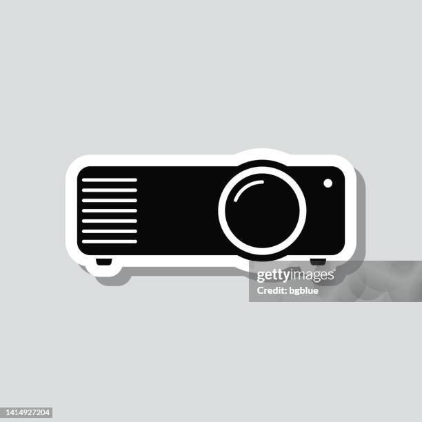 projector. icon sticker on gray background - overhead projector stock illustrations