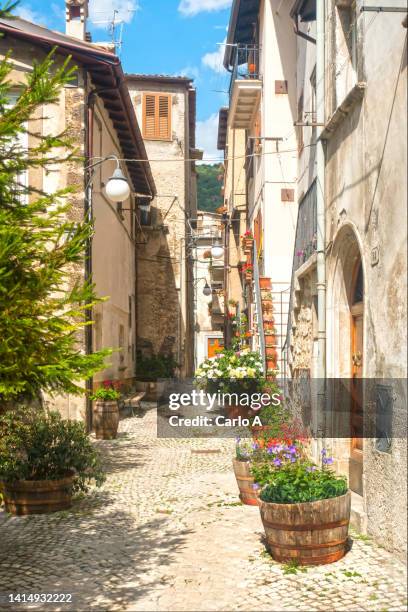 small alley in scanno, town in abruzzo central italy. - abruzzo stock pictures, royalty-free photos & images