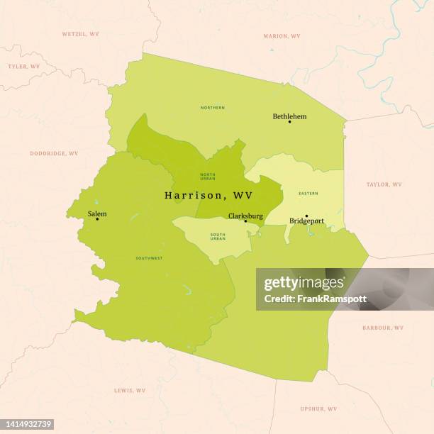wv harrison county vector map green - west-virginia-county-map stock illustrations