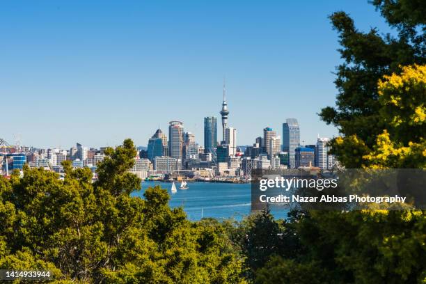 beautiful  view of auckland city surrounded by bushes. - auckland fotografías e imágenes de stock