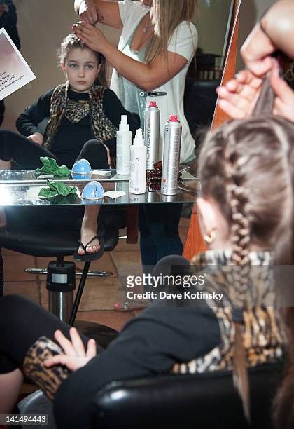 Gabriella Giudice get braids in her hair at the Kaleidoscope Hair & Body Artistry open house on March 17, 2012 in Basking Ridge, New Jersey.