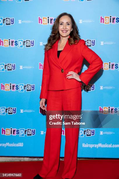 Marina Prior arrives at the opening night of "Hairspray" on August 15, 2022 in Melbourne, Australia.